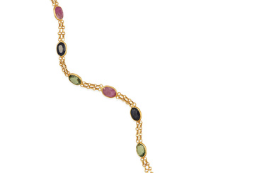 AN 18K GOLD, SAPPHIRE, AND RUBY BRACELET