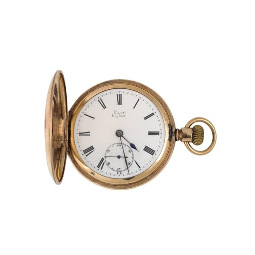 AN ANTIQUE GOLD PLATED GENT'S FULL HUNTER POCKET WATCH, case...