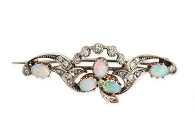 AN ANTIQUE OPAL AND DIAMOND BROOCH, 19TH CENTURY i ...