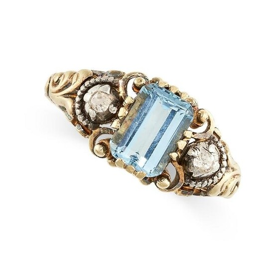AN AQUAMARINE AND DIAMOND DRESS RING in yellow gold and