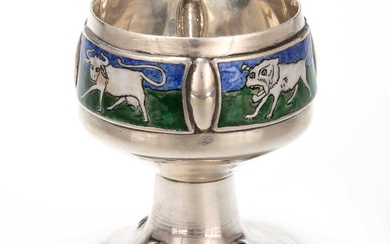 AN ARTS AND CRAFTS SILVER, ENAMEL AND 'JEWELLED' GOBLET