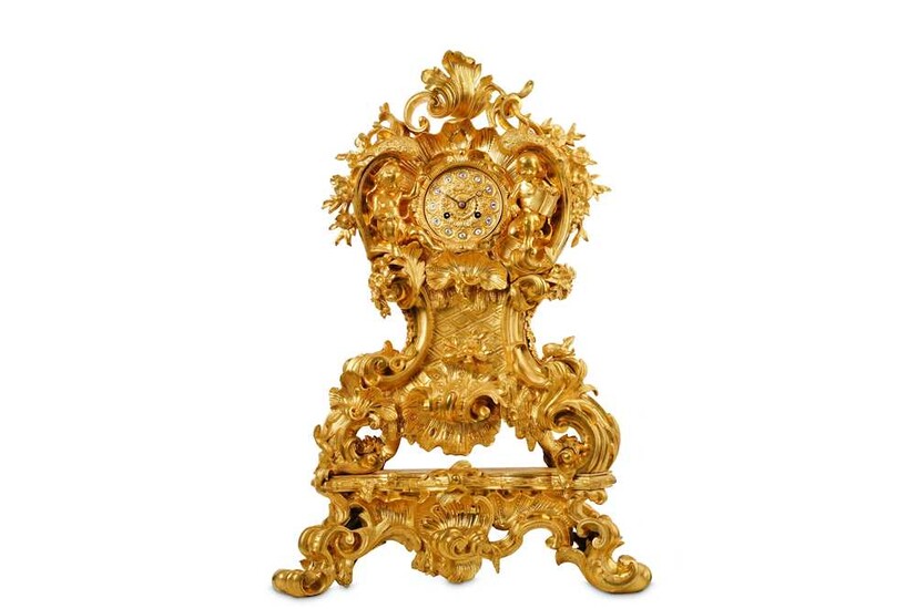 AN EXTREMELY LARGE MID 19TH CENTURY FRENCH ROCOCO STYLE GILT BRONZE MANTEL CLOCK