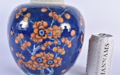 AN UNUSUAL 19TH CENTURY CHINESE BLUE AND WHITE PORCELAIN PRUNUS JAR Qing, painted with coral floral