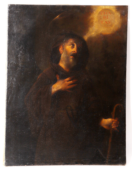 ANONYMOUS 18TH CENTURY IMAGE OF SANTO OIL CANVAS.