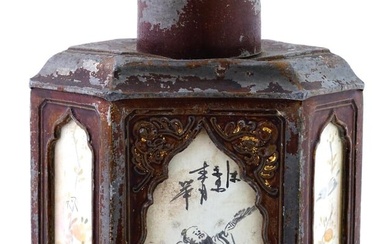 ANTIQUE CHINESE QING SHANTOU PEWTER TEA CADDY
