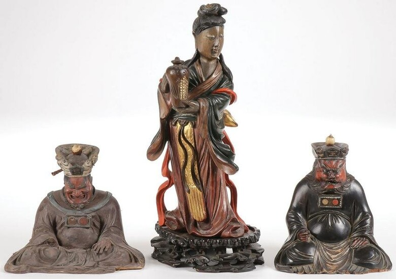 ASIAN CARVED WOOD GROUP 19TH C