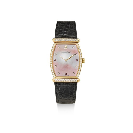 AUDEMARS PIGUET | CARNEGIE A YELLOW GOLD, DIAMOND AND RUBY-SET WRISTWATCH WITH PINK MOTHER-OF-PEARL DIAL, CIRCA 2000