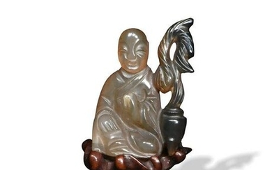 Agate Carving of a Scholar with Stand, 19th Century