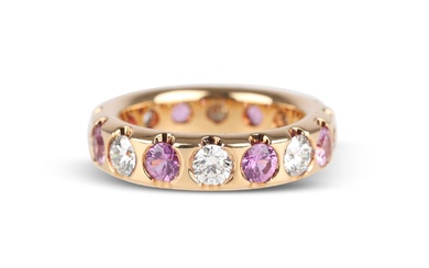 Alliance ring with brilliants and pink sapphires