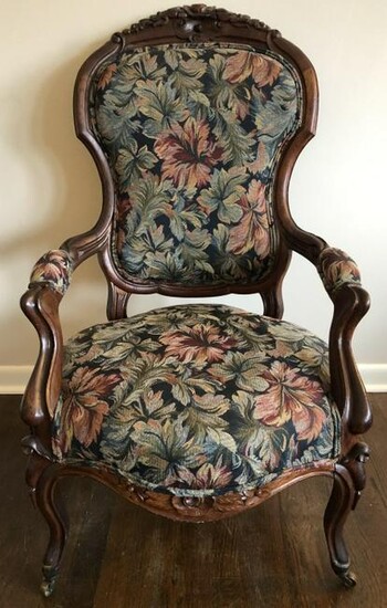 American Victorian Carved & Upholstered Side Chair