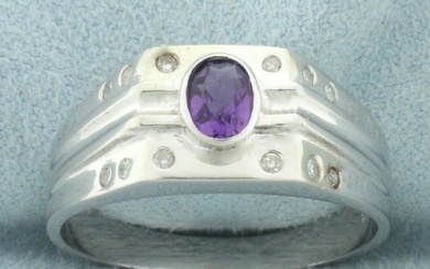 Amethyst and Diamond Ring in 10k White Gold