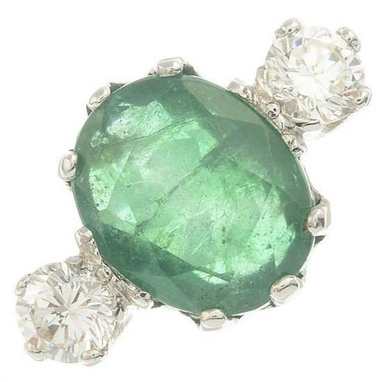 An 18ct gold emerald and brilliant-cut diamond