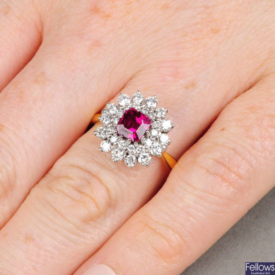 An 18ct gold ruby and brilliant-cut diamond cluster
