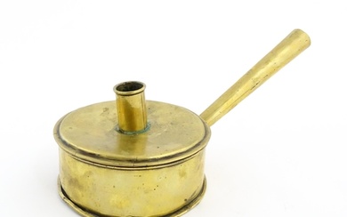 An 18th / 19thC brass tinder box with chamberstick / candle ...