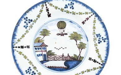 An English Delft Ballooning Side Plate, probably Lambeth, circa 1795,...