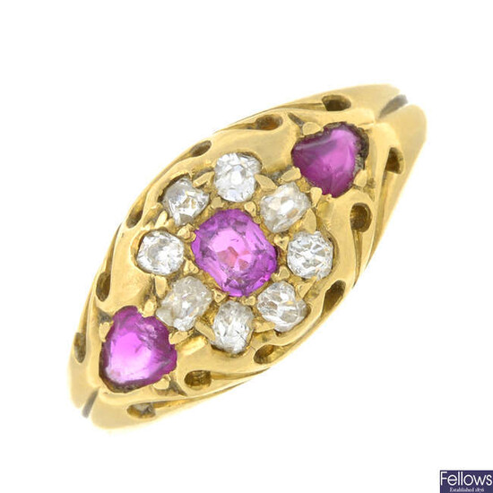 An early 20th century 18ct gold ruby and old-cut diamond cluster ring.