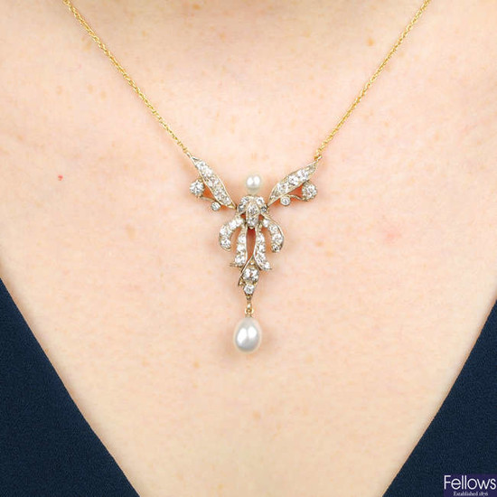 An old-cut diamond articulated floral pendant, with