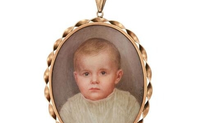 Anhänger mit Portrait eines Kleinkindes in feiner Porzellanmalerei