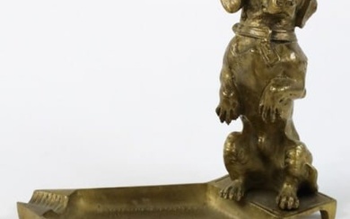 Antique Brass Begging Dachshund Figural Ashtray