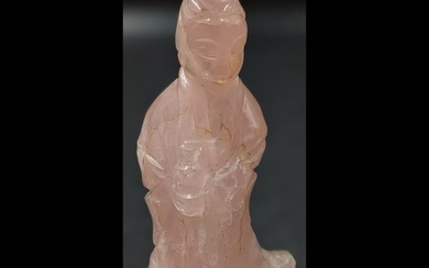 Antique Chinese Finely Carved Rose Quartz Guanyin