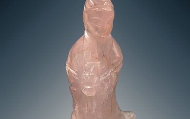 Antique Chinese Finely Carved Rose Quartz Guanyin