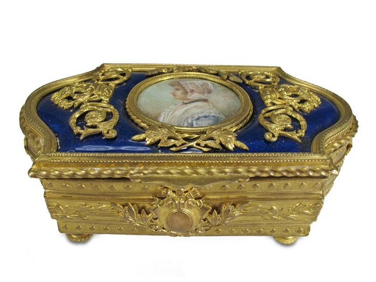 Antique French bronze & enamel box