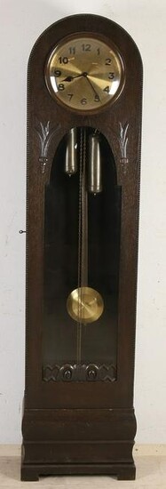 Antique German oak longcase clock. Movement with