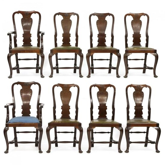 Antique Set of Eight English Queen Anne Style Mahogany
