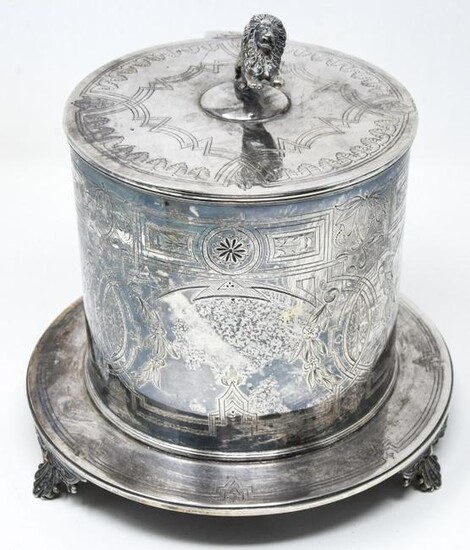 Antique Silver Plate Tea Caddy or Biscuit Jar