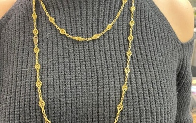 Antique Style Long Link Chain Necklace 18 Karat Yellow Gold Chain 66 Grams 57.5"