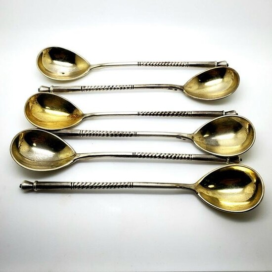 Antique Vintage Russian Sterling Silver Tea Spoons, set