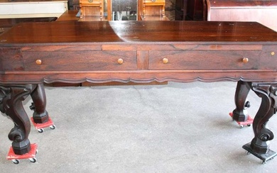 Antique rosewood 2 drawer console with heavily carved legs