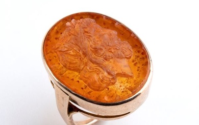 Archaeological-style gold ring set with carnelian