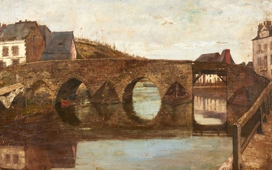 Aristide BOUREL (1840-1924) « Le vieux port de Dinan » Huile sur toile signée en...
