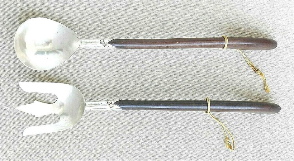 Art Deco Mexico Silver Sterling 925 Salad Fork & Spoon with Rosewood Handles, 115gr.