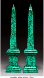 Artist Unknown, A Pair of Malachite-Veneered Obelisks (20th century)