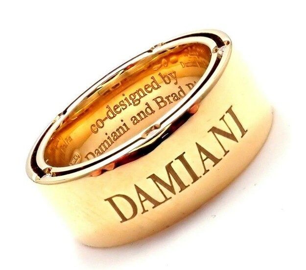 Authentic Damiani Brad Pitt 18k Yellow Gold 10 Diamond Wide Band Ring Sz 5.5