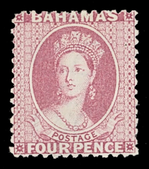 Bahamas 1863-77 Watermark Crown CC Perforated 12½ 4d. rose, a dark shade, unused with large par...