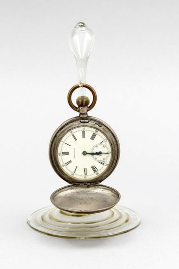 Blown glass pocket watch holder, height 14cm, with...
