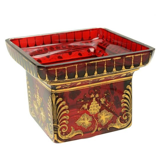 Bohemian Gilt Decorated Ruby Glass Square Centerpiece