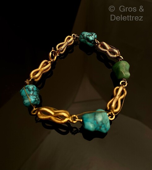 Bracelet composé de galets de turquoises... - Lot 274 - Gros & Delettrez