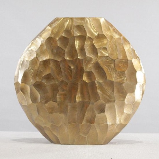 Brutalist Design Chiseled Effect Gold Ceramic Vase.