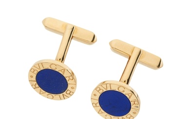Bulgari, a pair of 18ct gold lapis lazuli cufflinks, signed ...