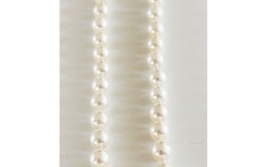 COLLIER 1 rang de perles de culture en chute (4,2x7,7mm). Fermoir et chaîne de sécurité...