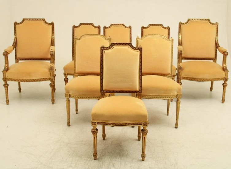 COMPANION SET OF 8 FRENCH LOUIS XVI STYLE CHAIRS