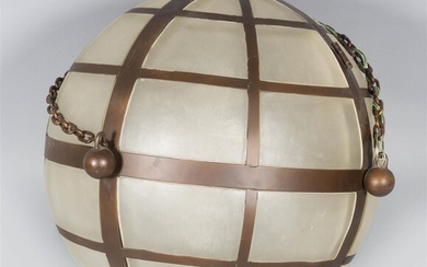 CONTEMPORARY BRASS PATINATED METAL AND RESIN GLOBE CHANDELIER