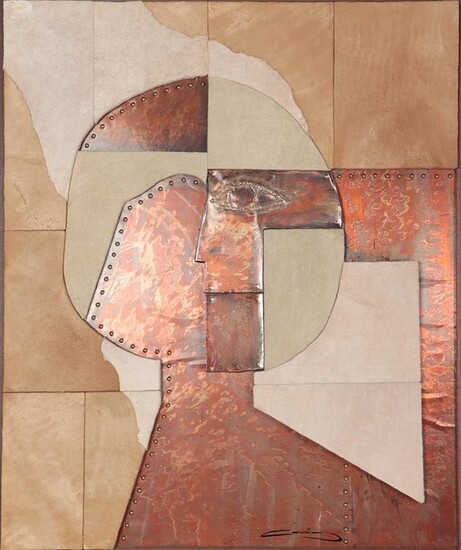 CONTEMPORARY WALL SCULPTURE COPPER LEATHER