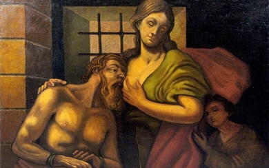 Caritas Romana, antico dipinto ad olio su tela, cm. 93x129