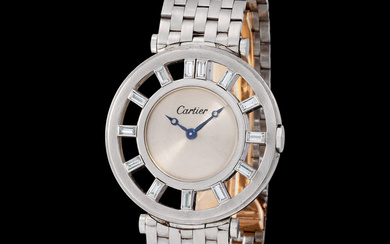 Cartier. Extremely Rare and Important, Helm Shape, Wristwatch in Platinum, Baguette Diamond-set...