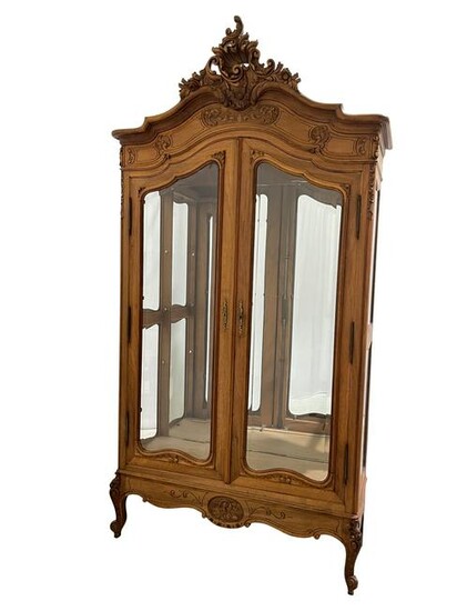 Carved French Walnut Armoire/Display Cabinet